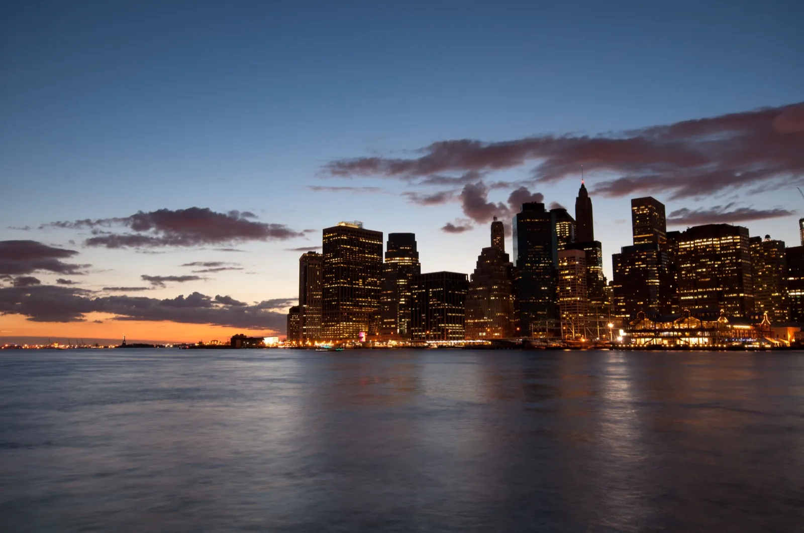 Manhattan skyline at dusk over New York City